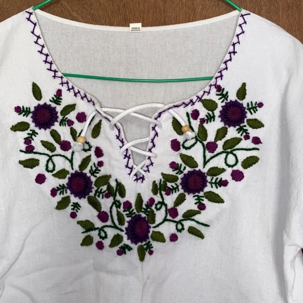 Guatemala Floral Hand-Embroidered Quarter-Sleeve